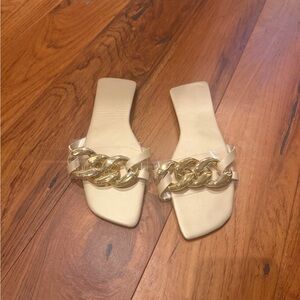 Gold Chain-Accent Slide Sandals - Women